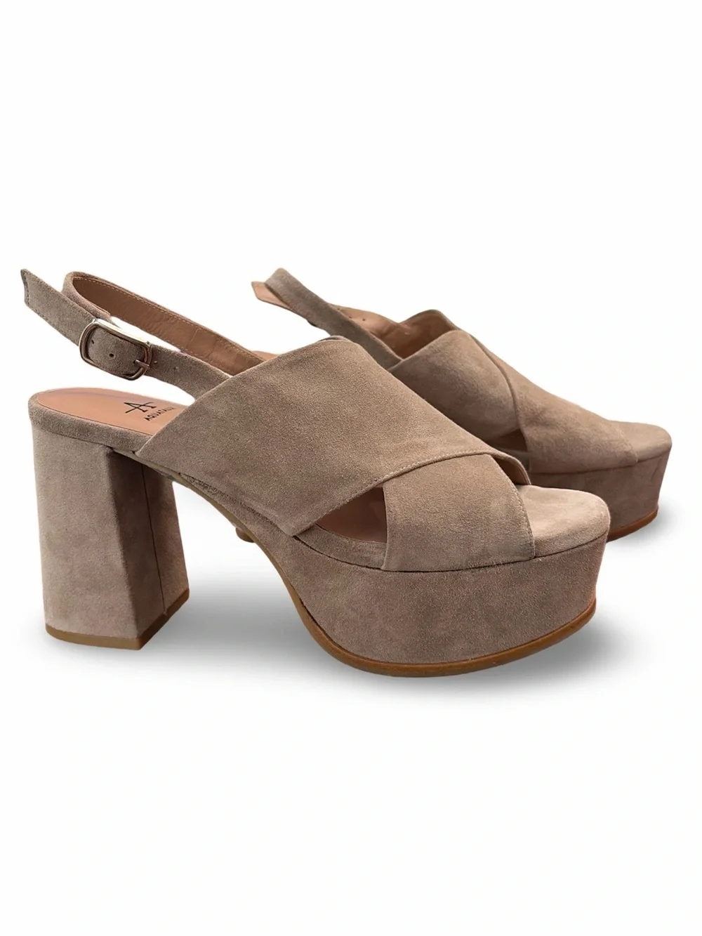 Aquatalia Nadina Taupe Suede Platform Sandal Slingback Heeled Size 9 Medium
